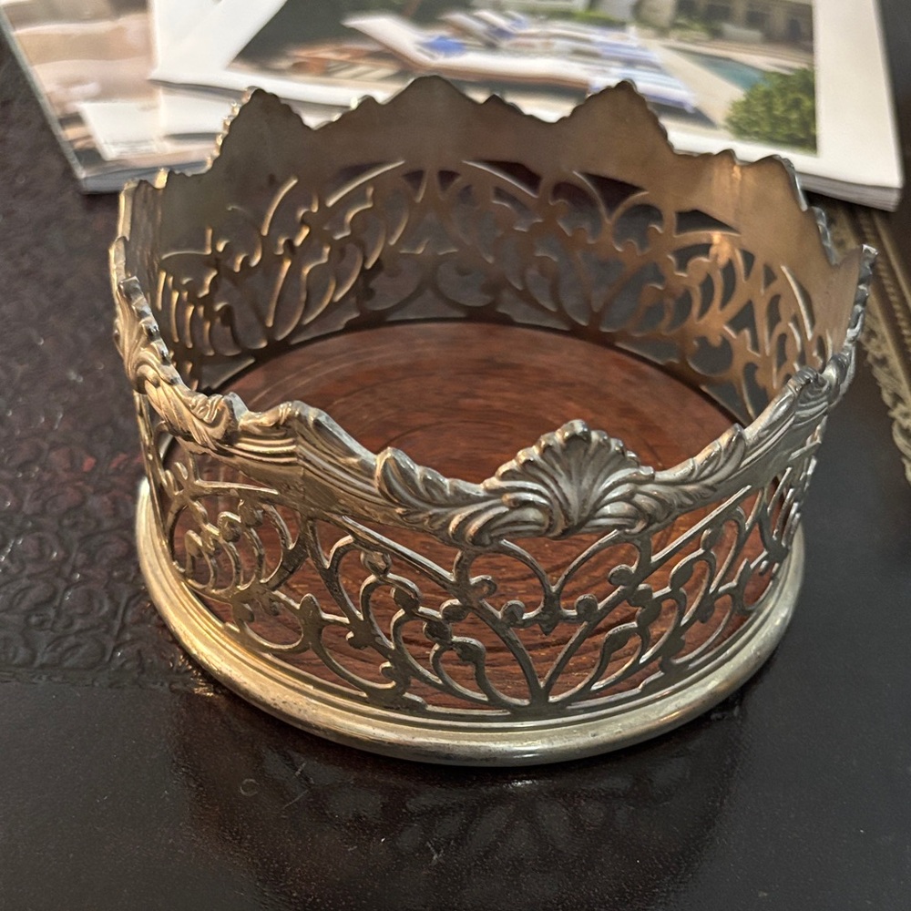 Intricate Silver and Wood Decorative Piece